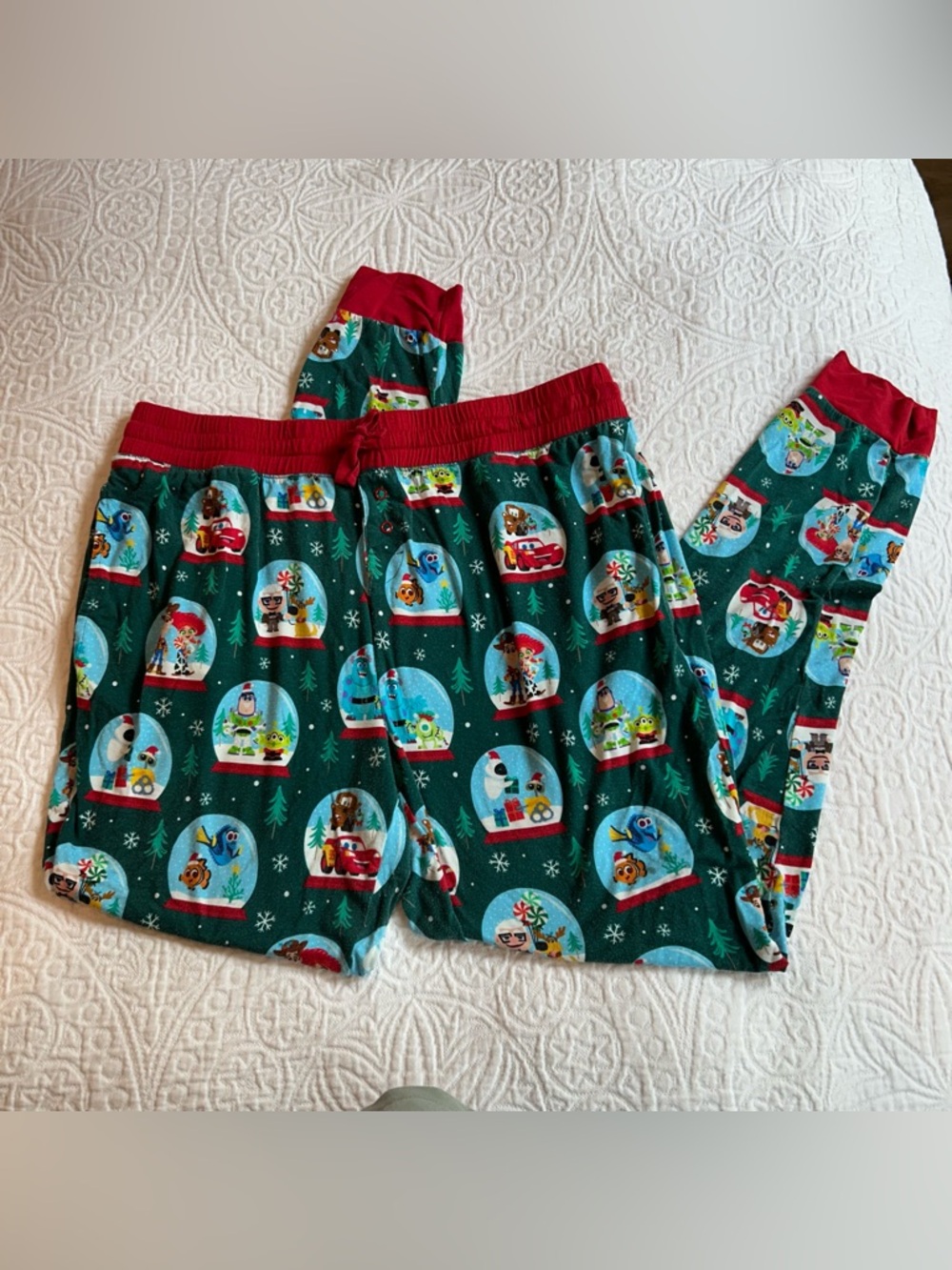 Little Sleepies Disney Green Holiday Snow Globe bamboo Pajama Bottoms M